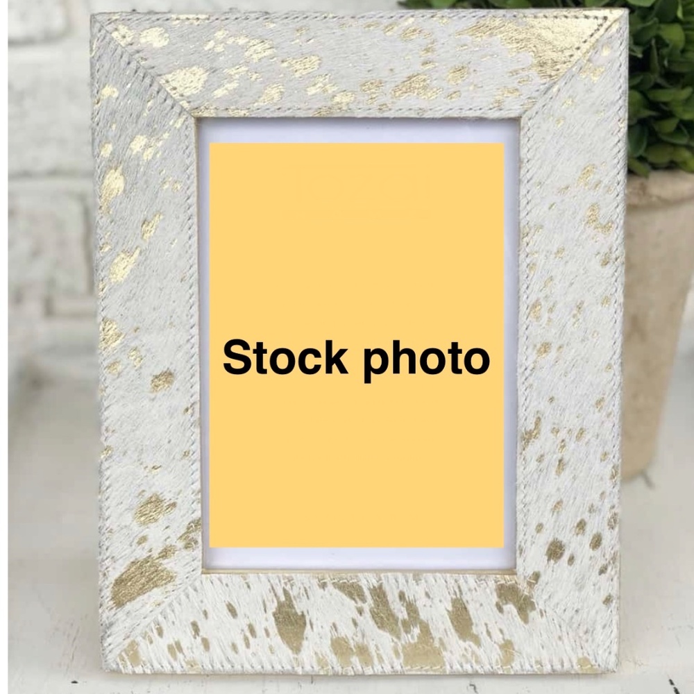 Tozai Home Photo Picture Frame 8 x 10 Natural Cowhide Metallic White Gold NWOT